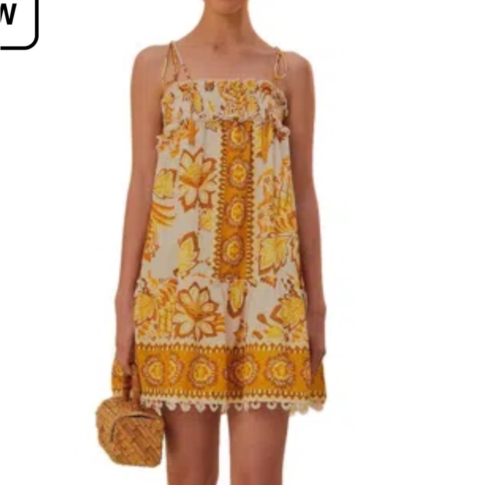 NWT Farm Rio Aura Yellow Floral Tie-Shoulder Sundress Women’s Small